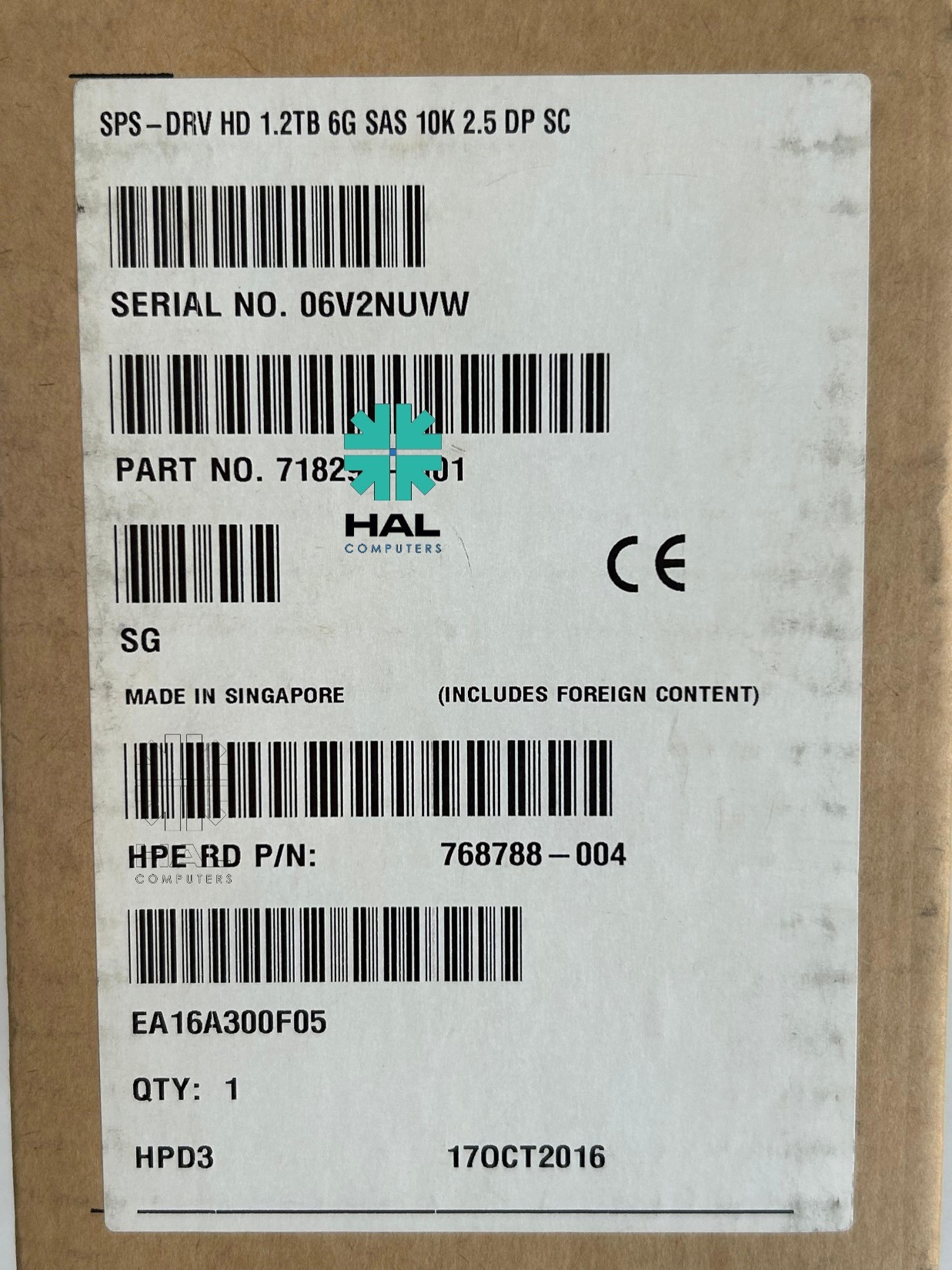 HPE DRV HD 1.2TB 6G SAS 10K 2.5 DP SC