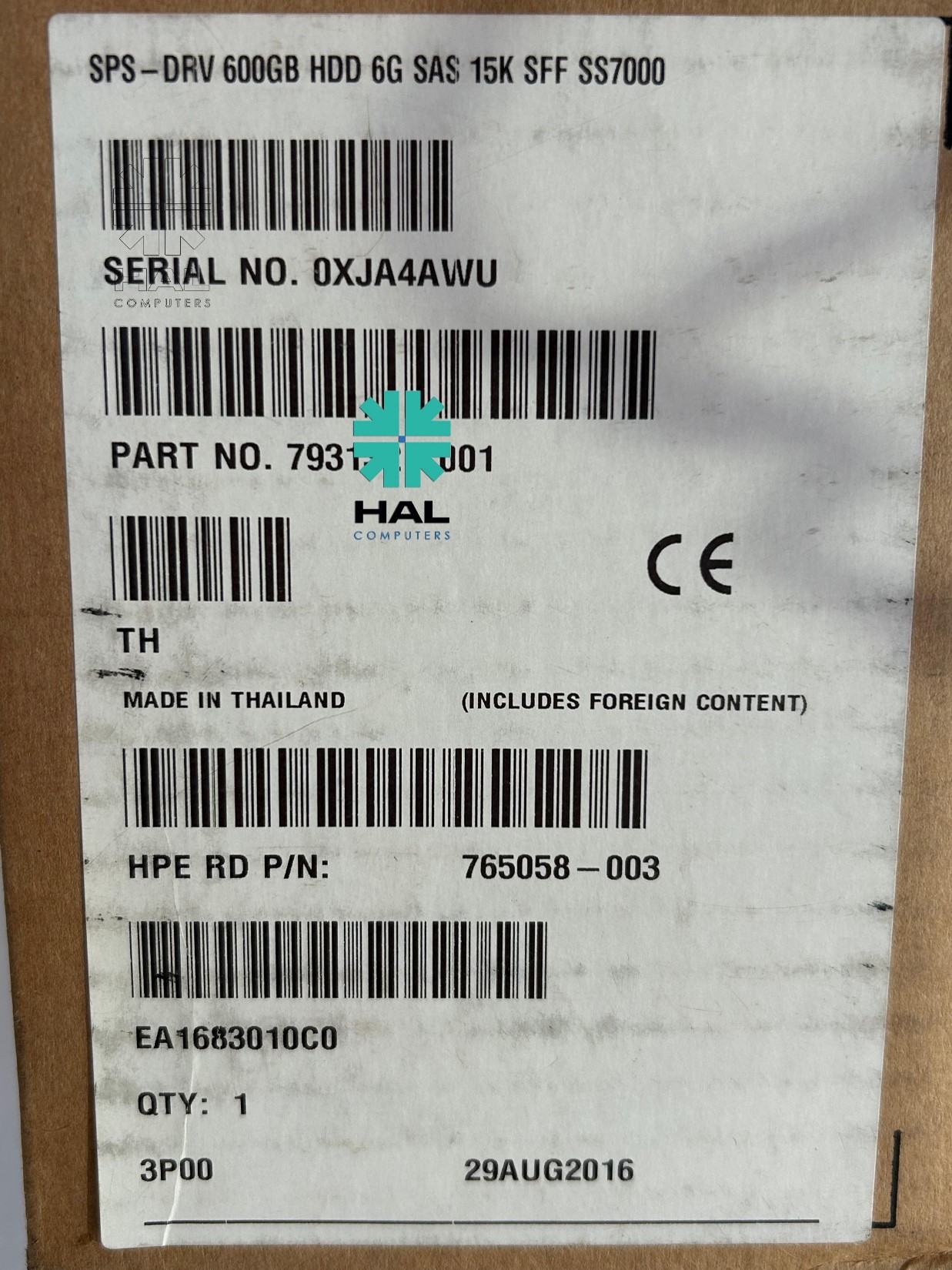 HPE DRV 600GB HDD 6G SAS 15K SFF SS7000