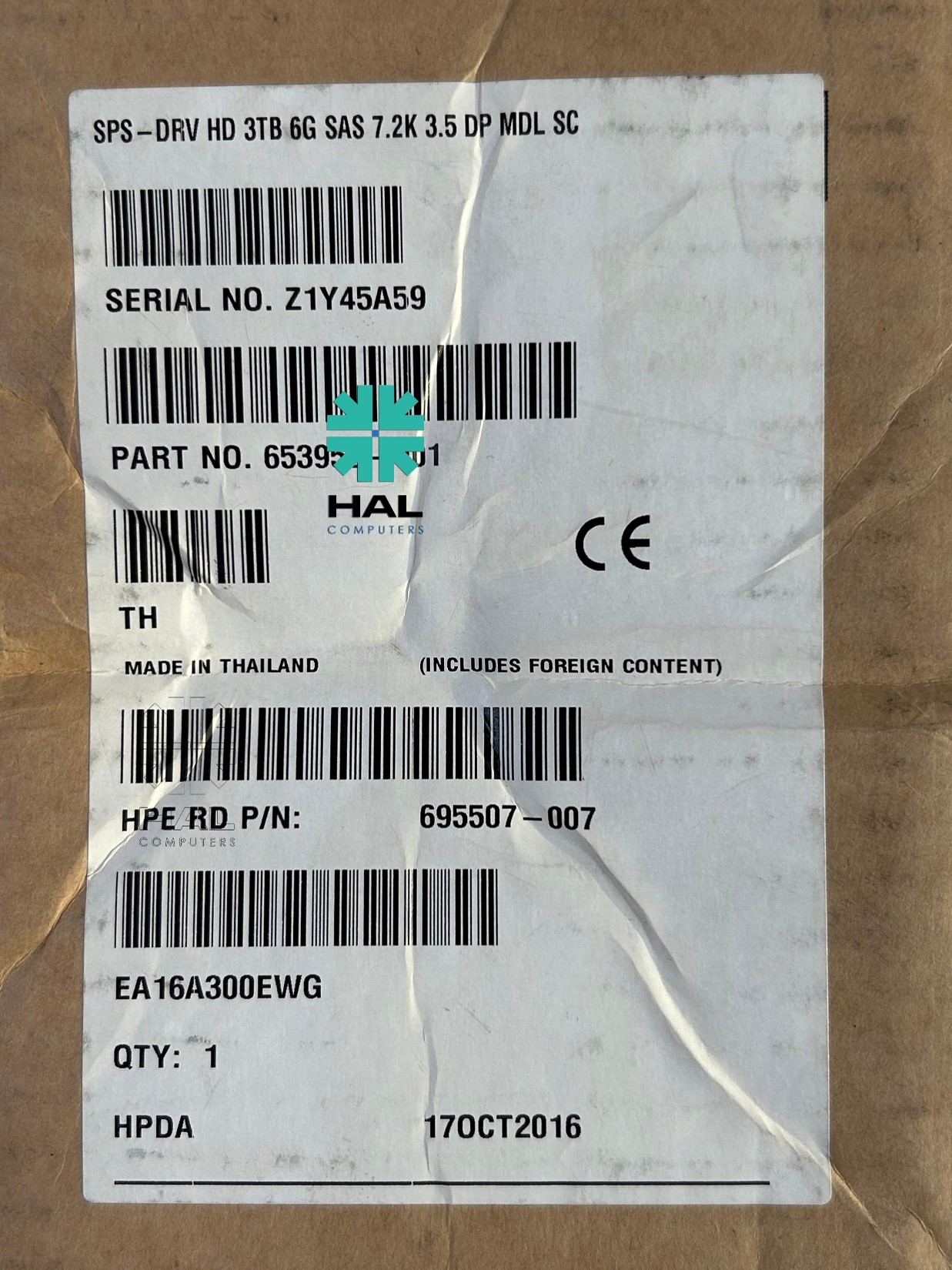 HPE DRV HD 3TB 6G SAS 7.2K 3.5 DP MDL SC