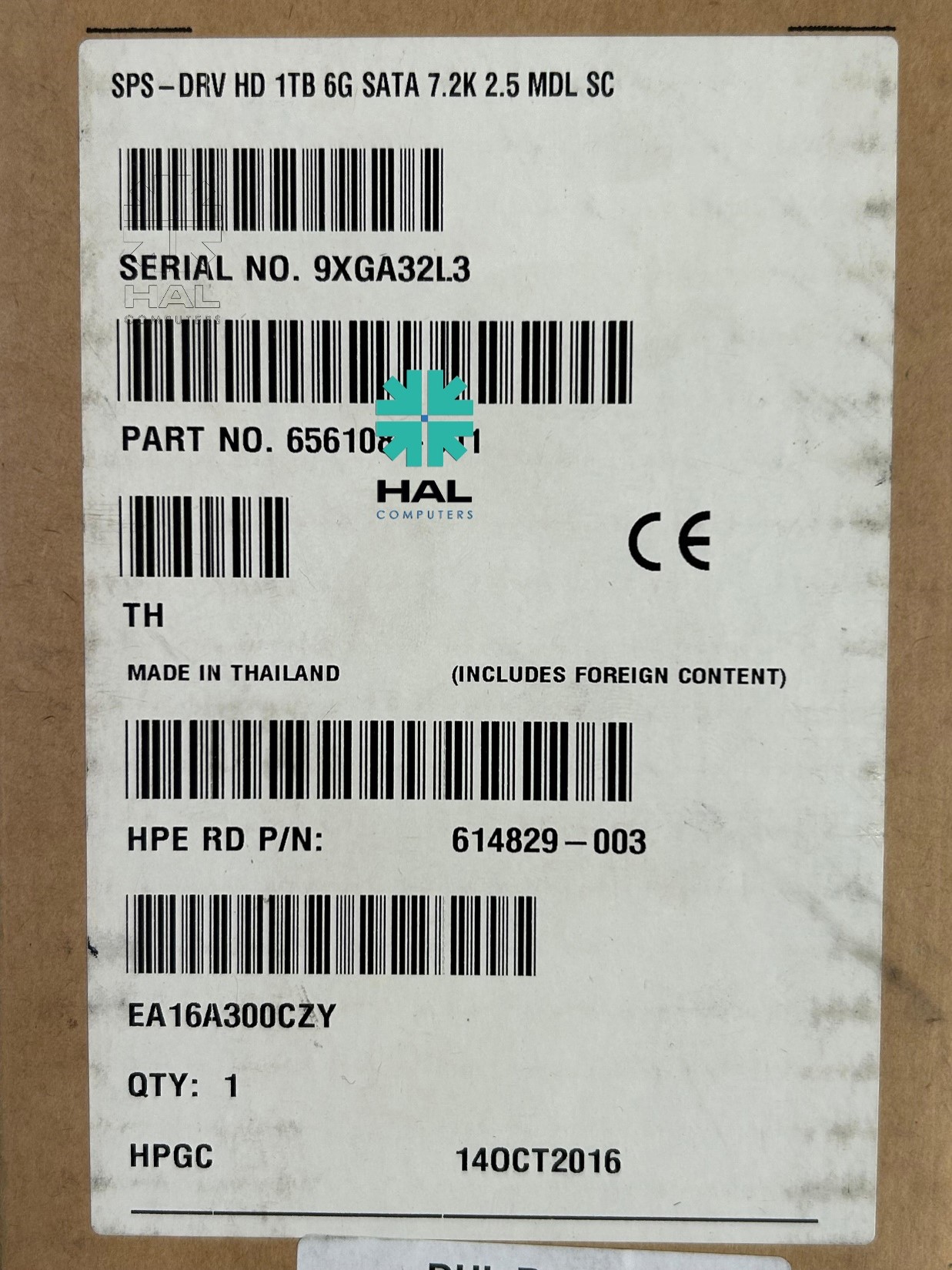 HPE DRV HD 1TB 6G SATA 7.2K 2.5 MDL SC