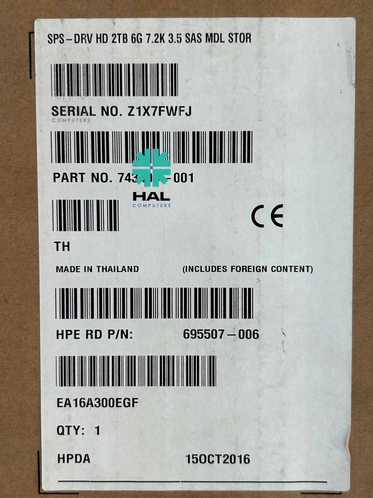 HPE DRV HD 2TB 6G 7.2K 3.5 SAS MDL STOR