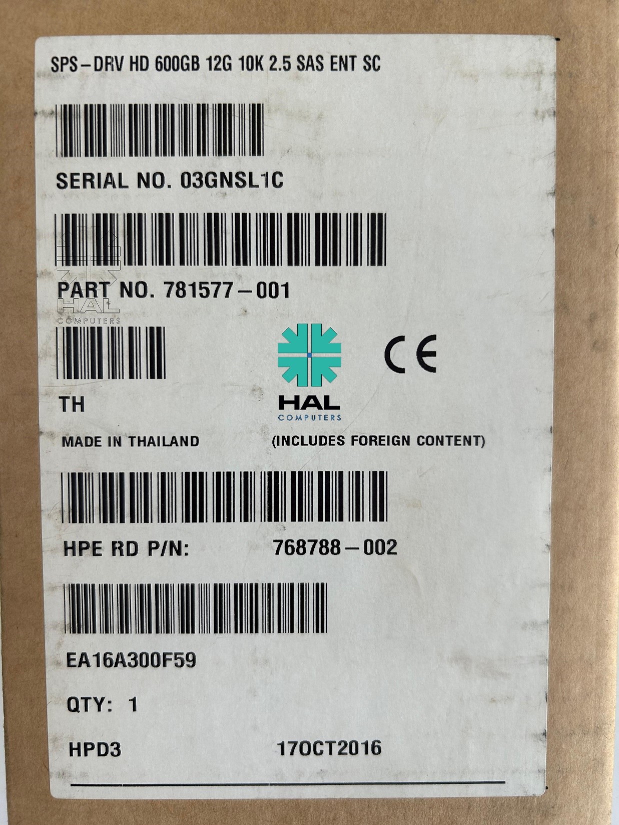 HPE DRV HD 600GB 12G 10K 2.5 SAS ENT SC