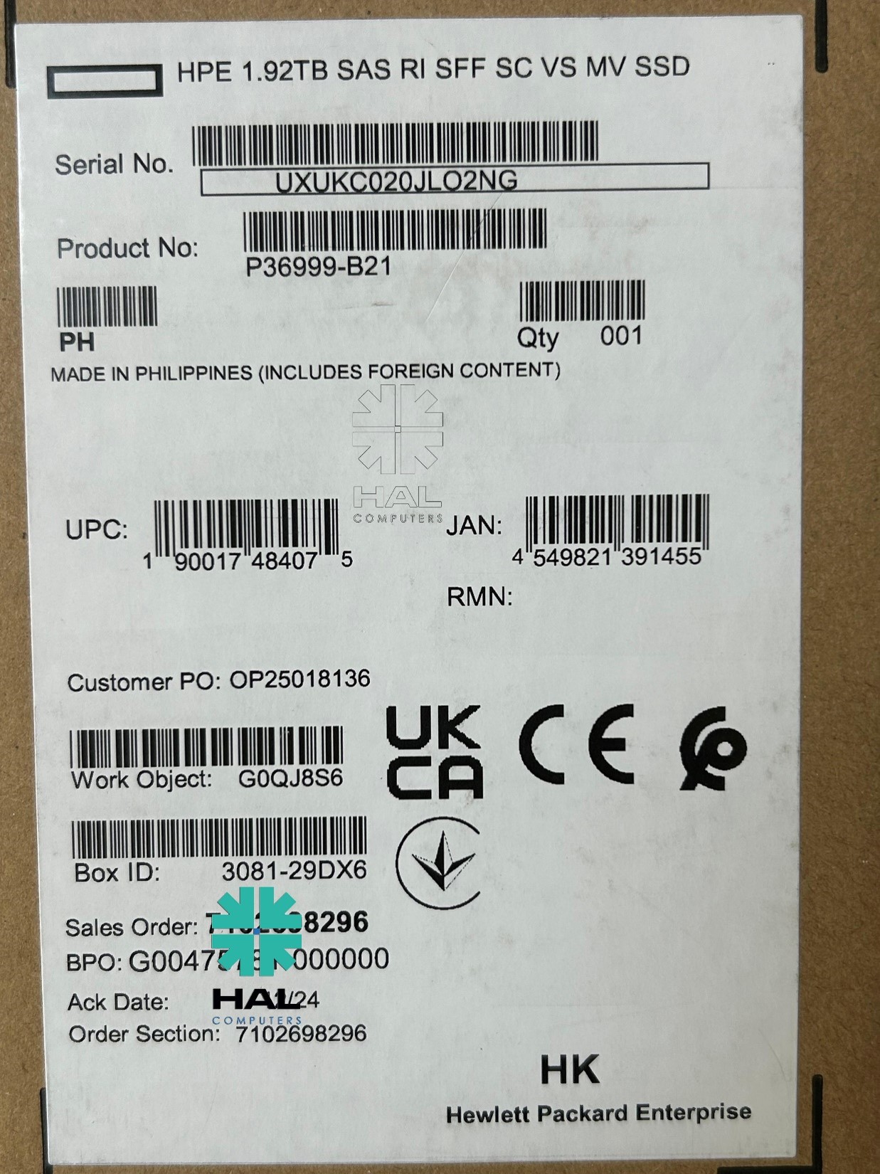 HPE 1.92TB SAS 12G READ INTENSIVE SFF SC VALUE SAS MULTI VENDOR SSD
